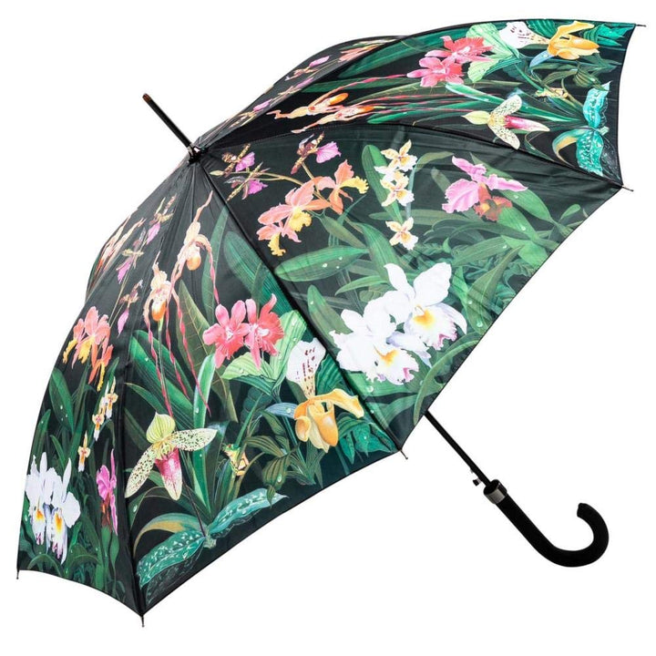 LUCKYWEATHER Regenschirm Stockschirm Damen Motiv Orchidee Auf-Automatik I Stockregenschirm gross und