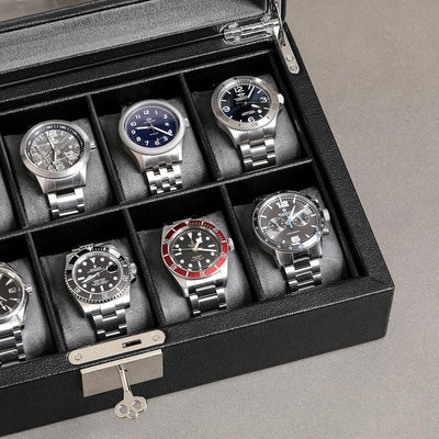 ROTHWELL Uhrenbox aus Leder mit 10 Fächern – Luxus-Uhrenetui, Veranstalter Uhrenaufbewahrung, Ultraw
