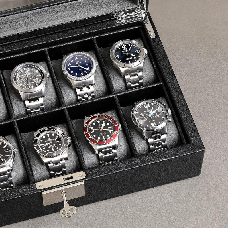 ROTHWELL Uhrenbox aus Leder mit 10 Fächern – Luxus-Uhrenetui, Veranstalter Uhrenaufbewahrung, Ultraw