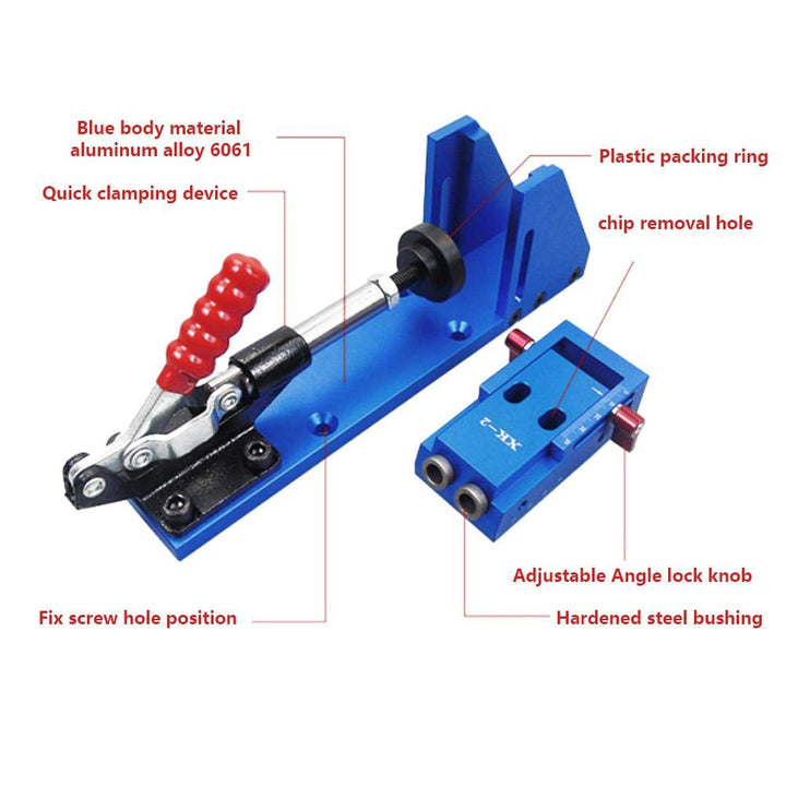Pocket Hole Screw Jig Kit, Holzbearbeitungswerkzeug Klemmen Pocket Hole Jig mit Kippklemme und Stufe