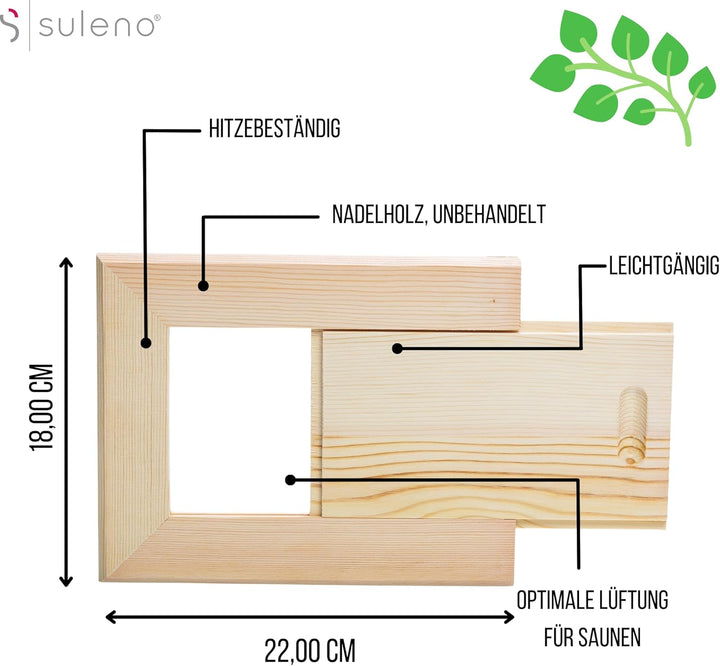 SULENO Sauna Abluftschieber Lüftungsgitter Belüftung Sauna 25 x 15 cm