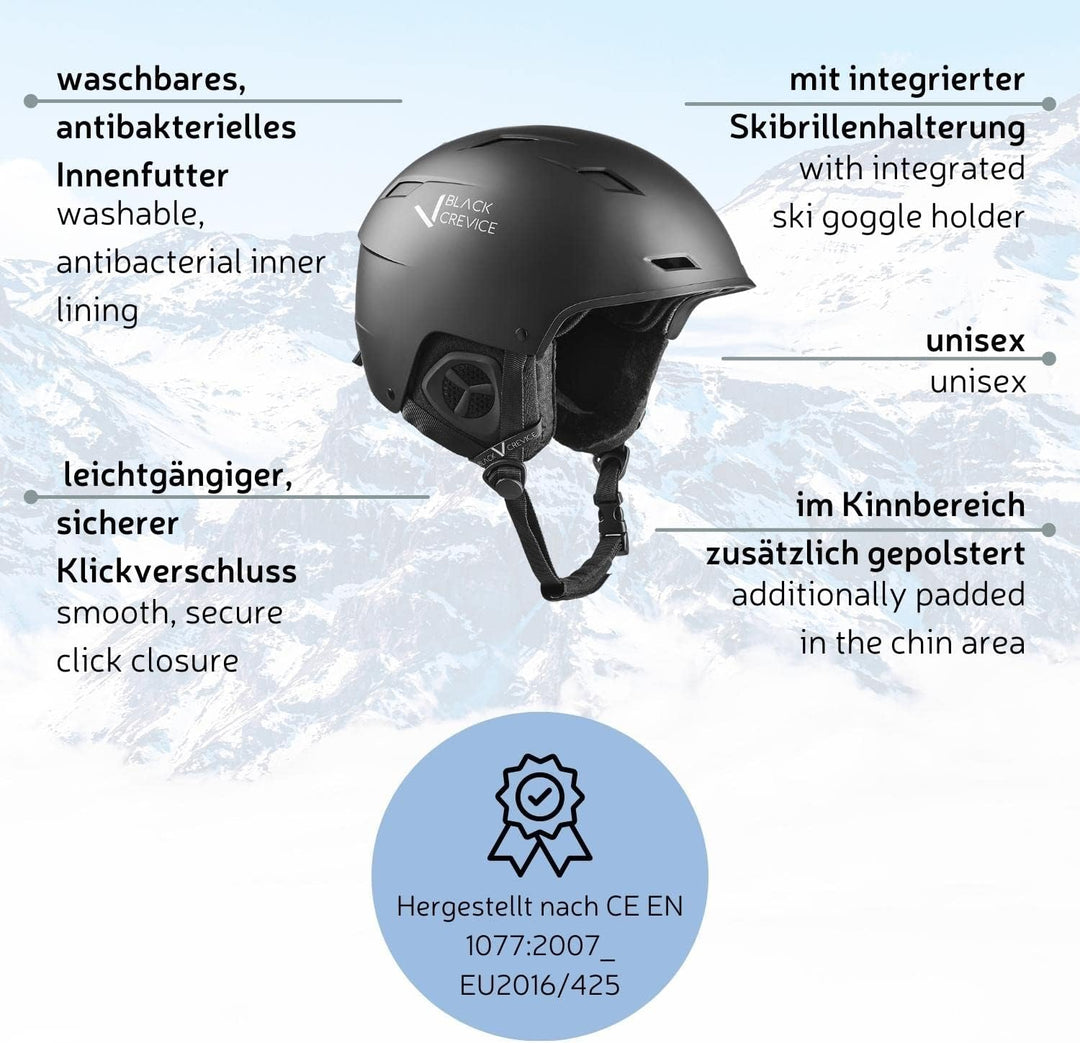 Black Crevice Skihelm GERLOS I Atmungsaktiver Skihelm Herren & Damen mit Lüftungsöffnungen I Hochwer