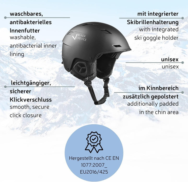 Black Crevice Skihelm GERLOS I Atmungsaktiver Skihelm Herren & Damen mit Lüftungsöffnungen I Hochwer