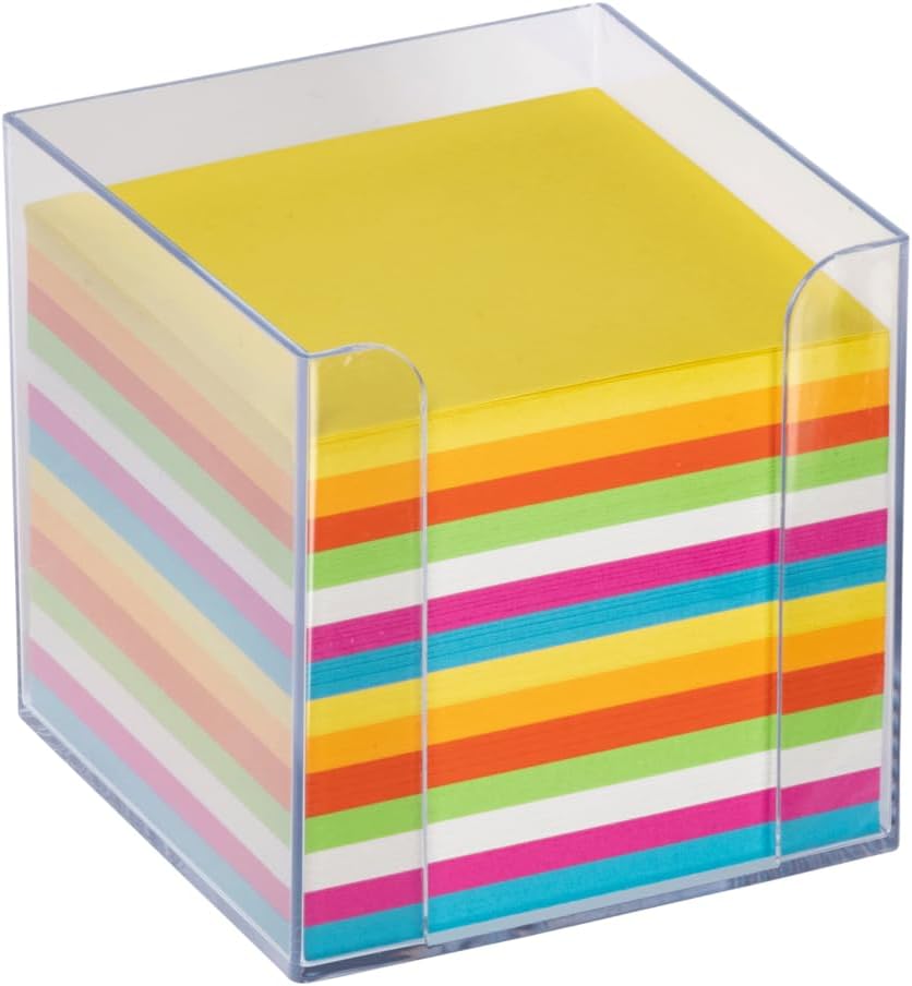 Landré Zettelbox, 9x9cm, 800 Blatt, bunte Notiz-Zettel Zettelbox klar mit bunten Zettelkasteneinlage