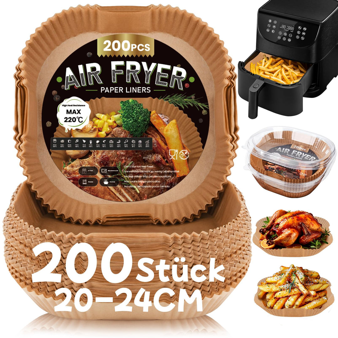 200 Stück Backpapier für Heissluftfritteuse,20-24CM Airfryer Backpapier Antihaft Wasserdicht Ölfest