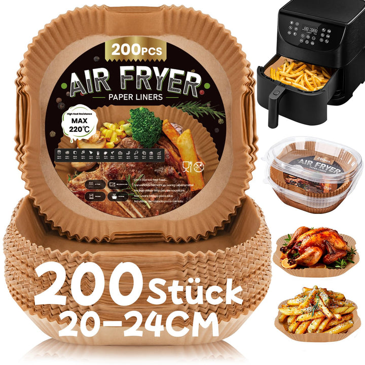 200 Stück Backpapier für Heissluftfritteuse,20-24CM Airfryer Backpapier Antihaft Wasserdicht Ölfest