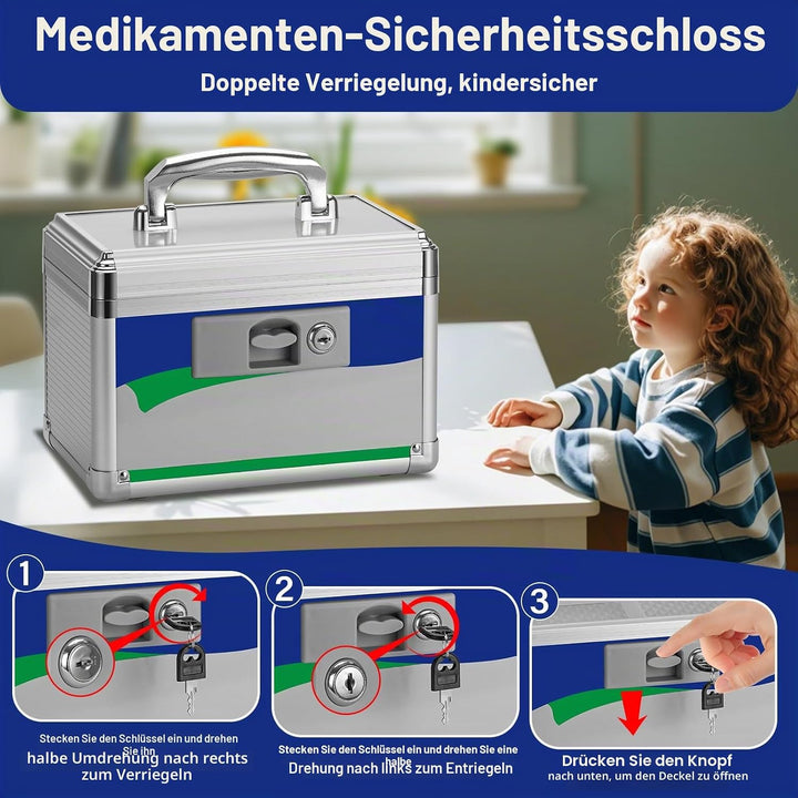 GODLONSEN Medikamenten Aufbewahrung, 25.4 x 15.2 x 17 cm Medikamentenbox mit Tragbarer Griff, Kinder