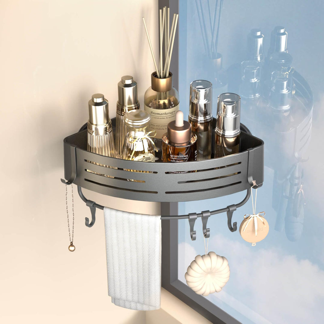 Duschregal Ohne Bohren mit Saugnapf, Eck-Duschablage mit Haken, Wasserdicht Badregal Abnehmbarer Bad