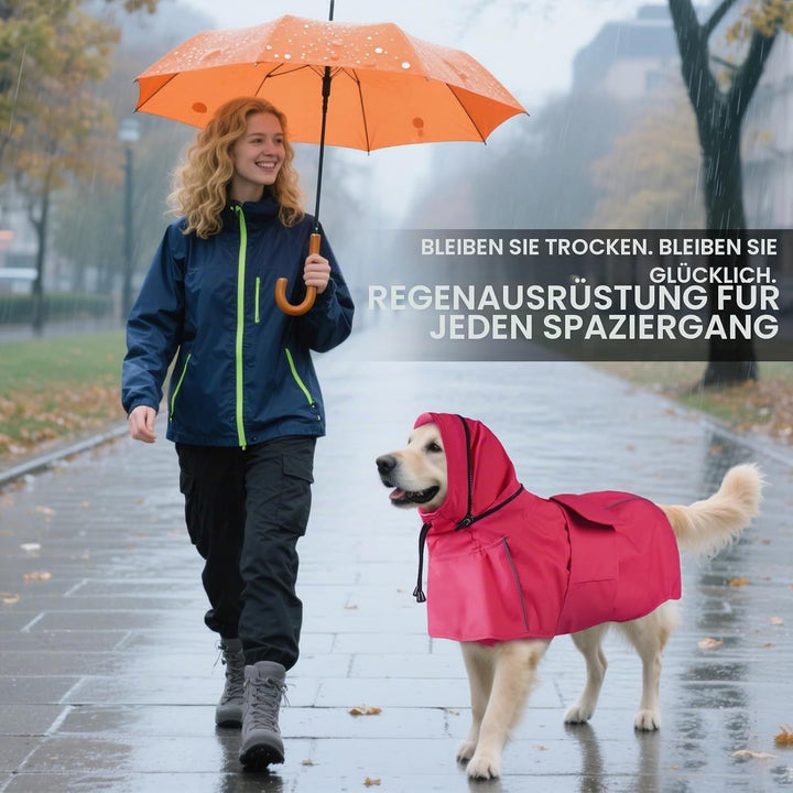 Hunde-Regenmantel – wasserdicht und reflektierend, verstellbare Passform mit Loch für die Leine und