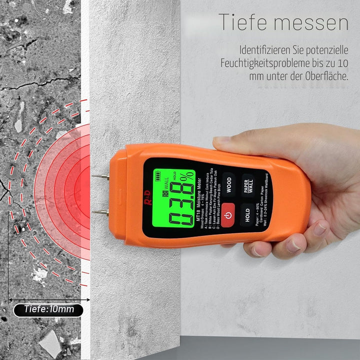 Holzfeuchtemessgerät Brennholz MT18 Holz Feuchtigkeitsmesser Hold-Funktion Feuchtigkeitsmessgerät Ho