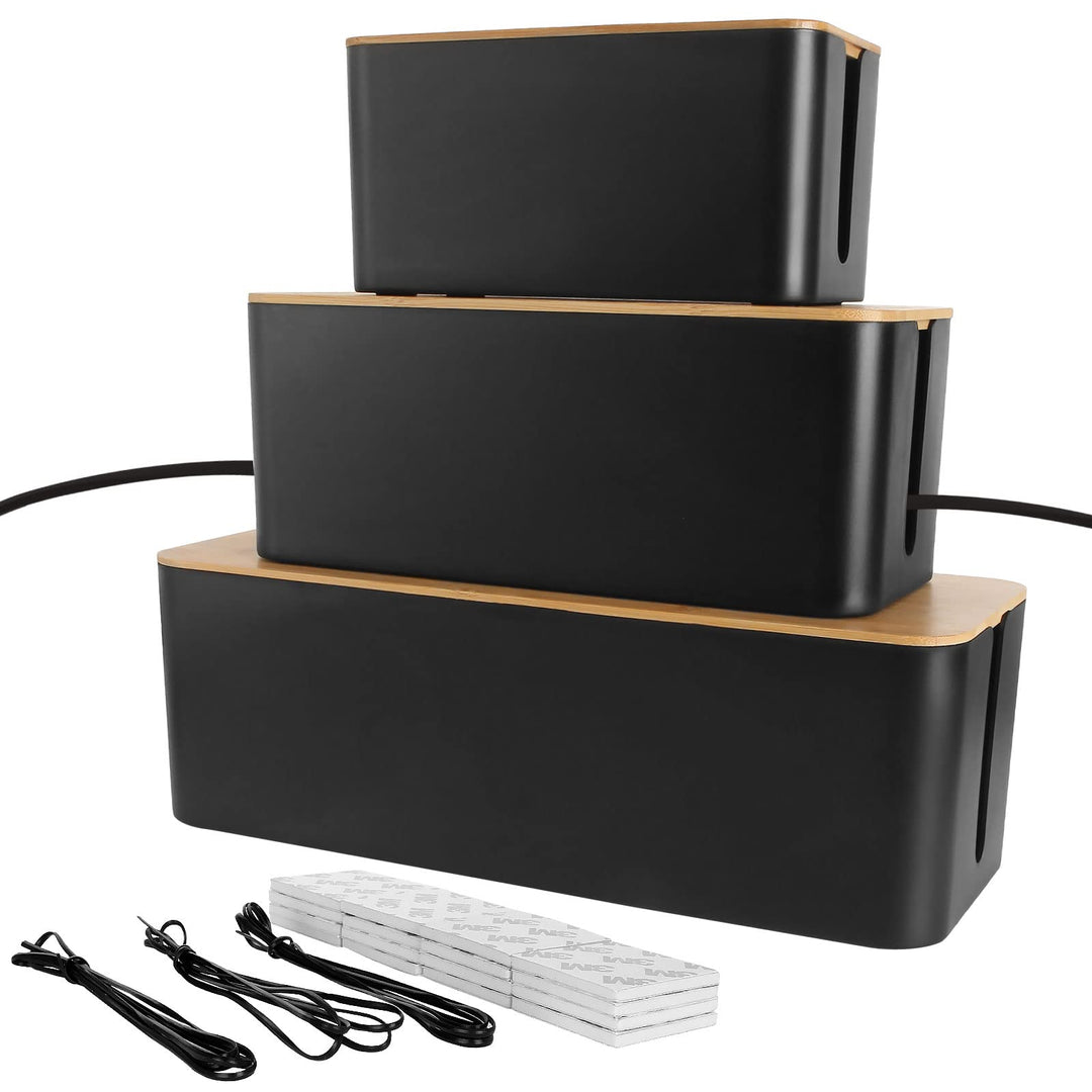 GOYADA 3 Stück Kabelbox Schwarz, 3 Grössen Kabel-Organizer Box, Kabel Organizer Box Schwarz, Kabelma
