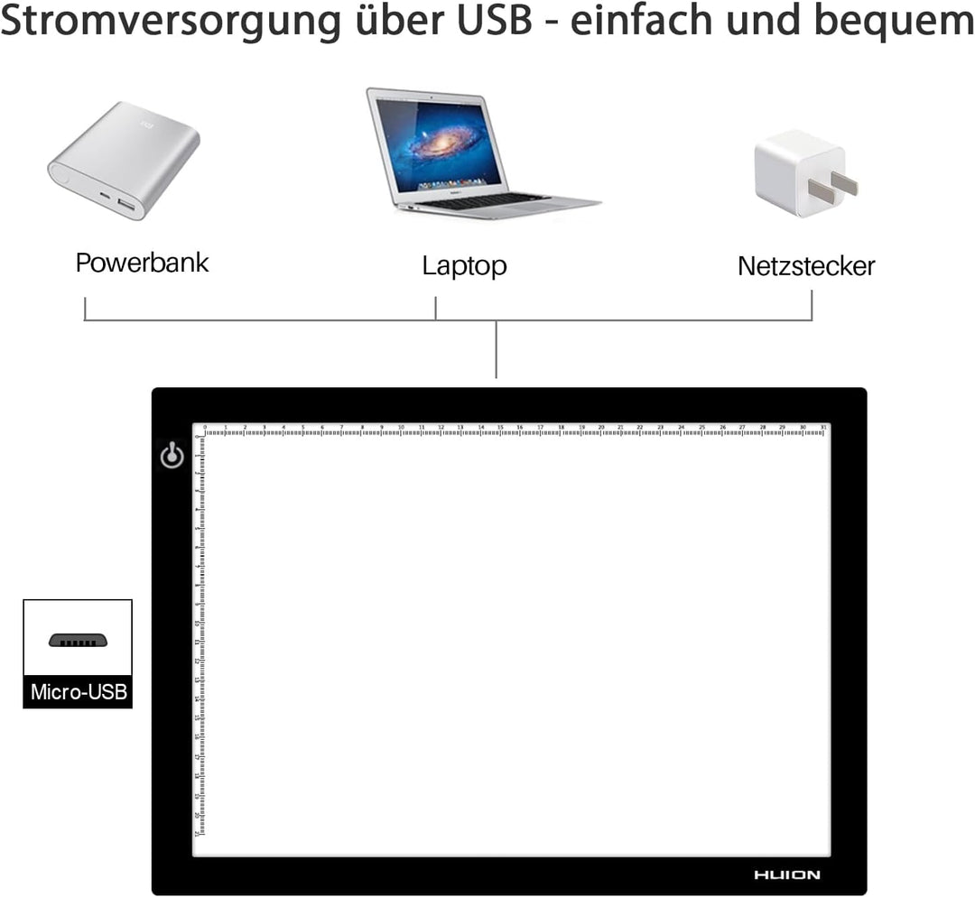 HUION Leuchttisch L4S LED Pad, 31 x 21cm Arbeitsbereich, Tragbare Lichtkasten Leuchtkasten mit USB K