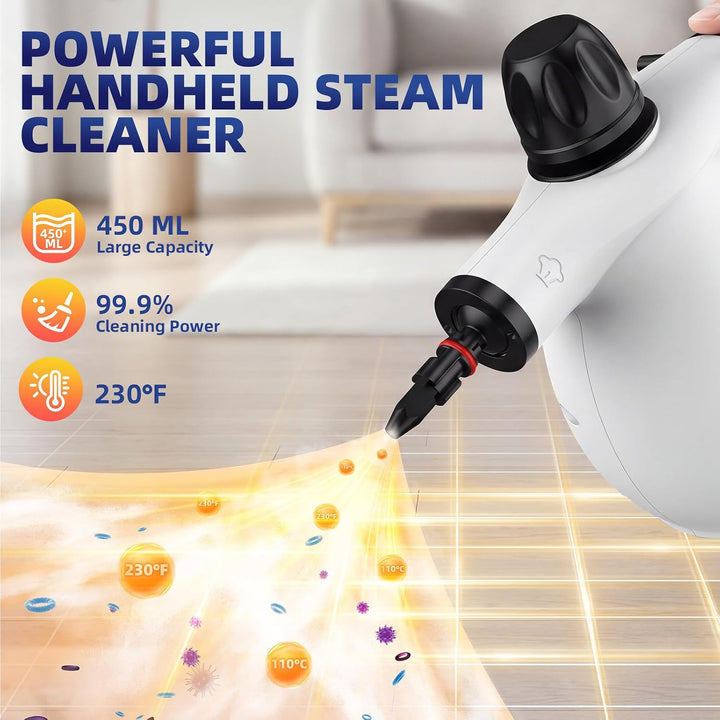 Dampfreiniger Handgerät 450ML Tank mit 12 Zubehöre leistungsstarker Dampfreiniger mit Sicherheitsspe