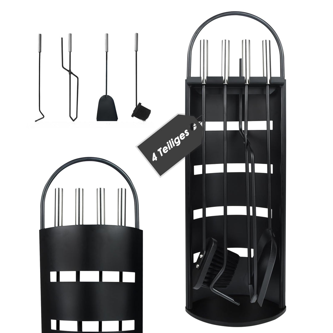 Kaminbesteck Mit 4 teilig modern kaminofen zubehör-Schürhaken, Kaminschaufel, Ascheschaufel, Ständer