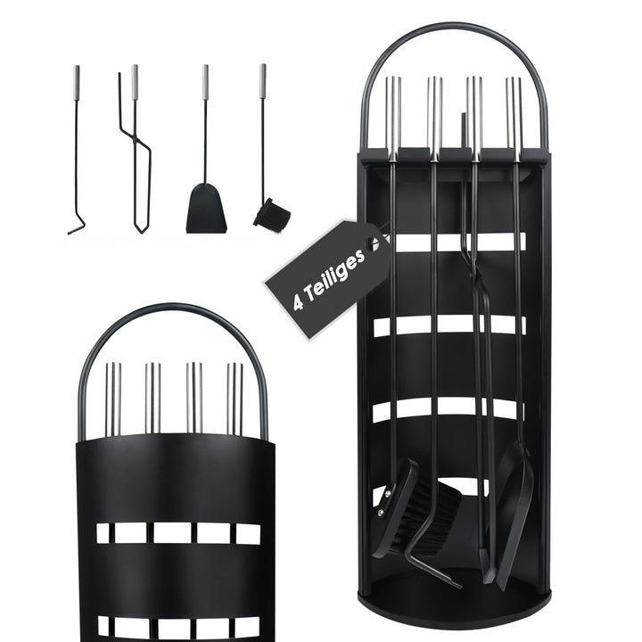 Kaminbesteck Mit 4 teilig modern kaminofen zubehör-Schürhaken, Kaminschaufel, Ascheschaufel, Ständer