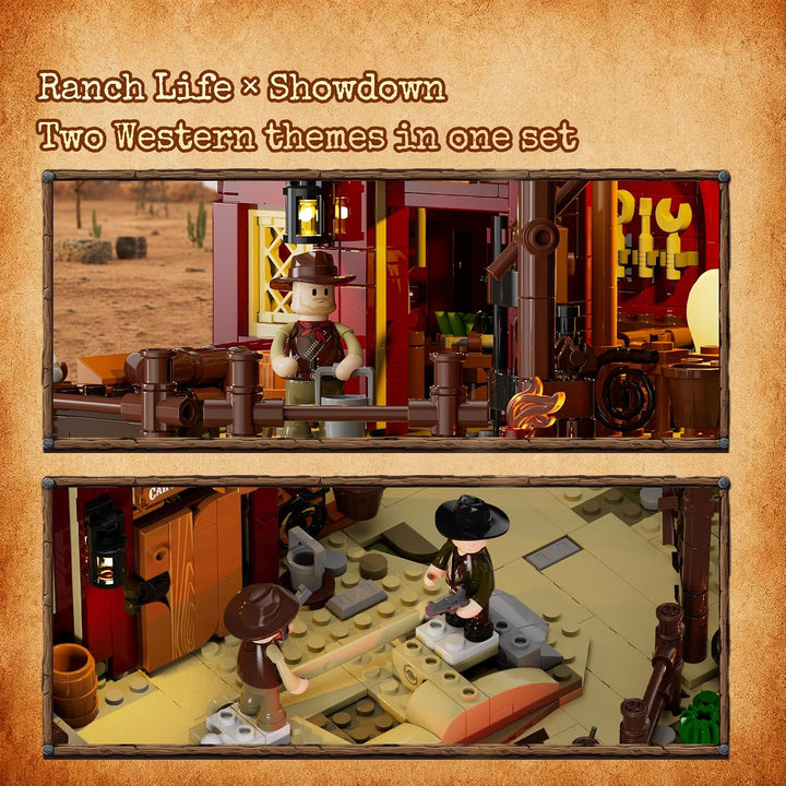 LUMIBRICKS Wild West Ranch Duel Klemmbaustein-Set mit LED-Beleuchtung, 1023 Teile Western-Ranch Mode