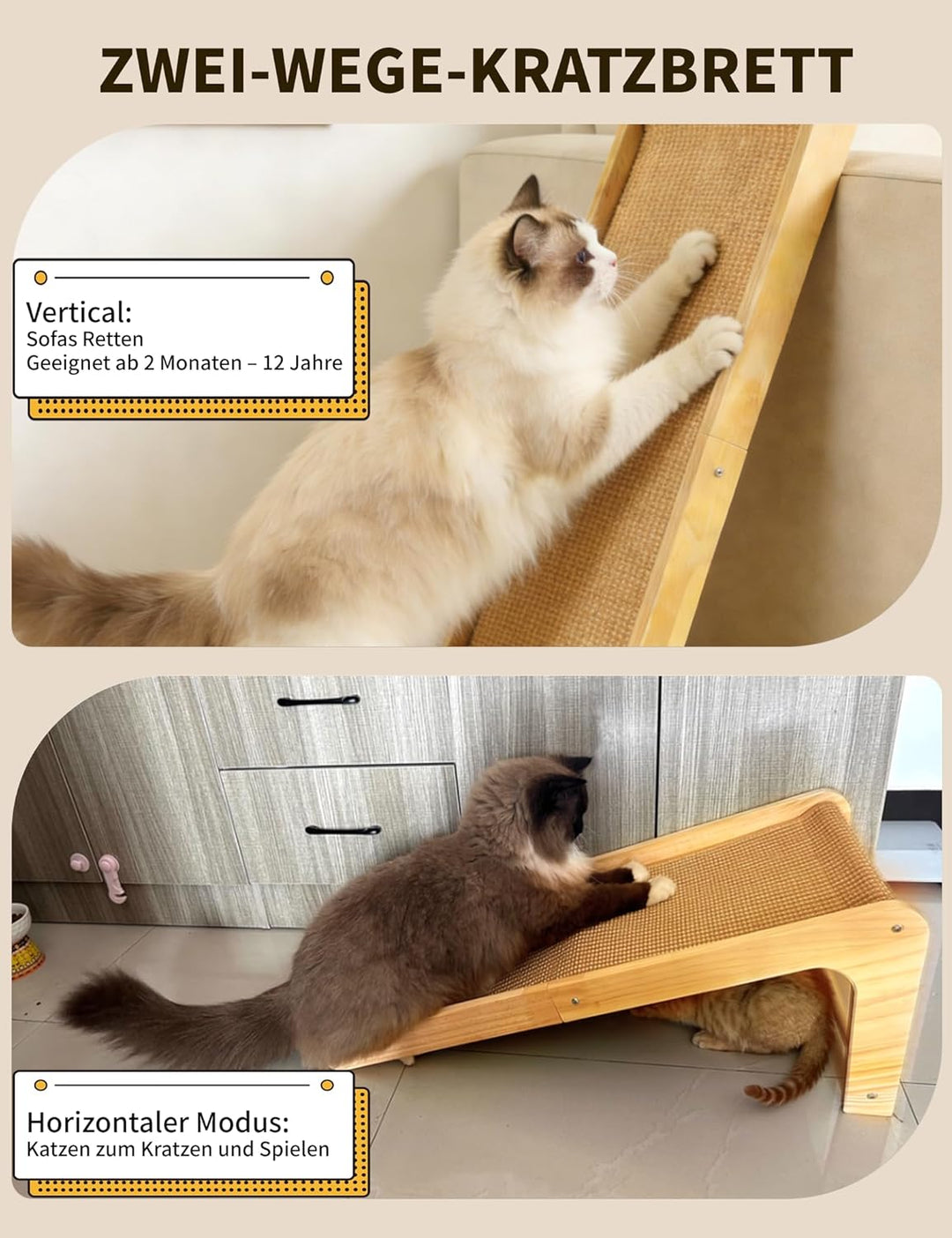 Kratzbrett Katzen, Large 69cm H, Sisal Kratzbrett Katze, Massives Holz &amp; Natürliches Sisal Katzen kr