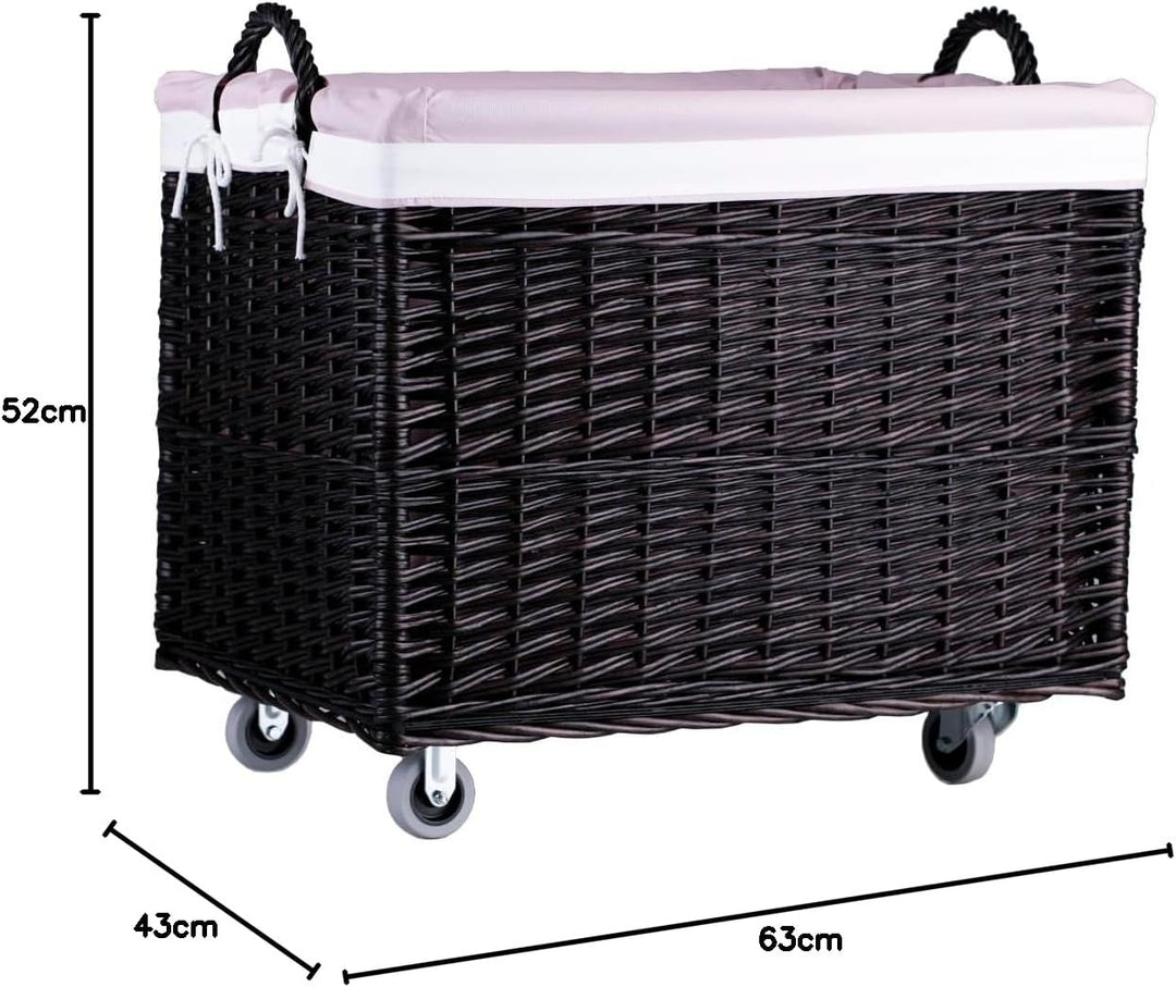 e-wicker24 Aufbewahrungstruhe, Wäschekorb, rechteckig, Weidenkorb mit Rollen und Stofffutter, Aufbew