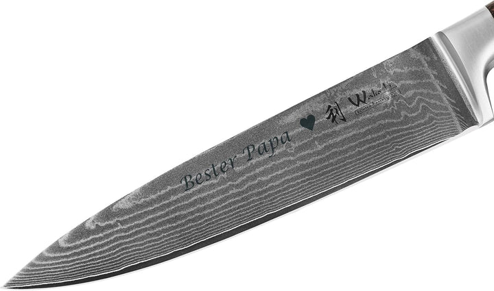 Wakoli EDIB Damast Chefmesser mit Gravur – Personalisiertes Messer, 20cm Klinge aus 67 Lagen Damasts