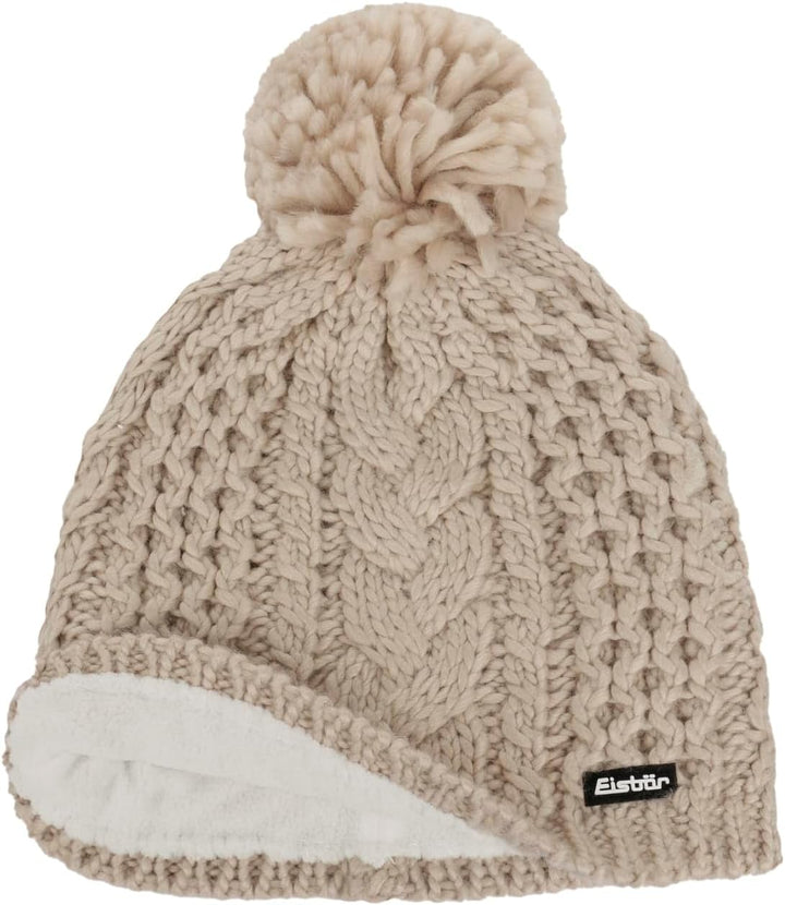 Eisbär Antonia Pudelmütze Damen/Herren - Pompon Zopfstrickmuster Strickmütze mit Futter, Futter Wint