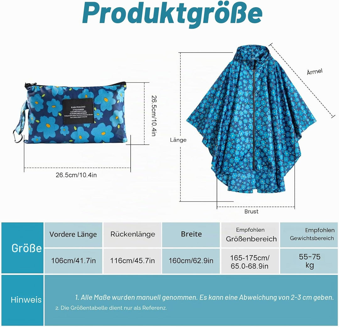 SOPPY Regenmantel für Frauen, Langer Regenponcho wasserdichte Regenbekleidung Regenjacke Winddichte