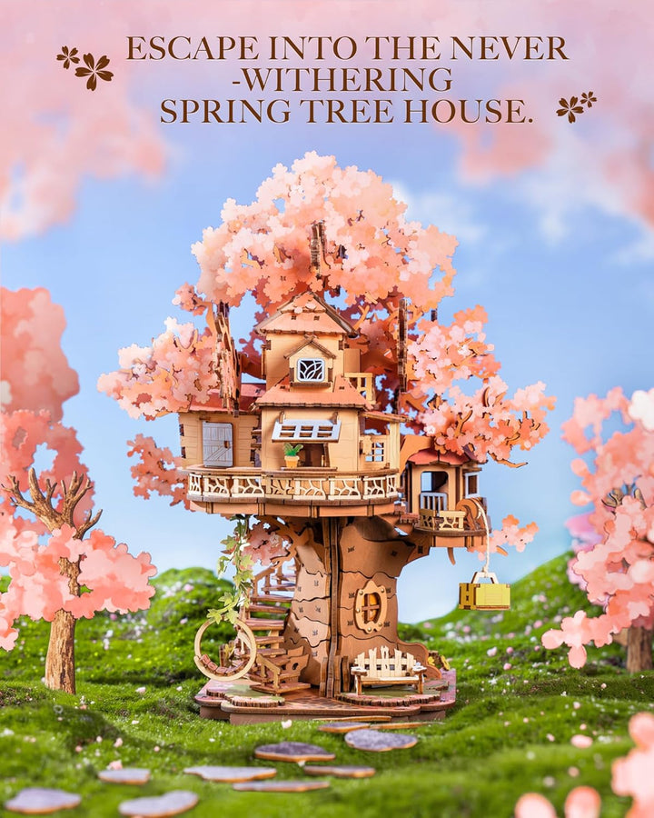 Rolife 3D Puzzle für Erwachsene Sakura Baumhaus Miniatur Modell Bausatz 3D Puzzle für Erwachsene zum