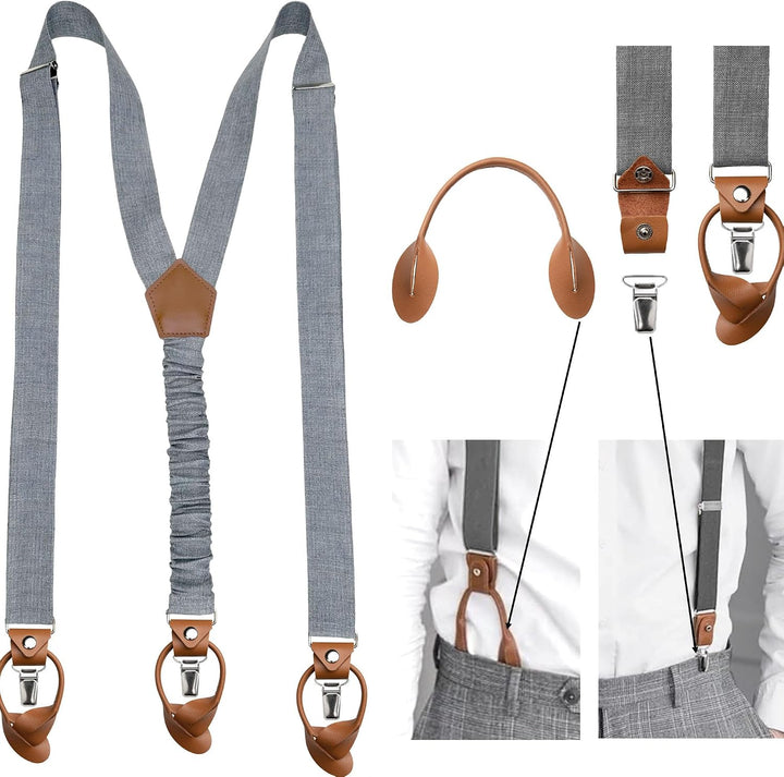 LINILI Leinen Accessoires SET: Fliege, Hosenträger, Einstecktuch, Manschettenknöpfe- Fliege Bereits