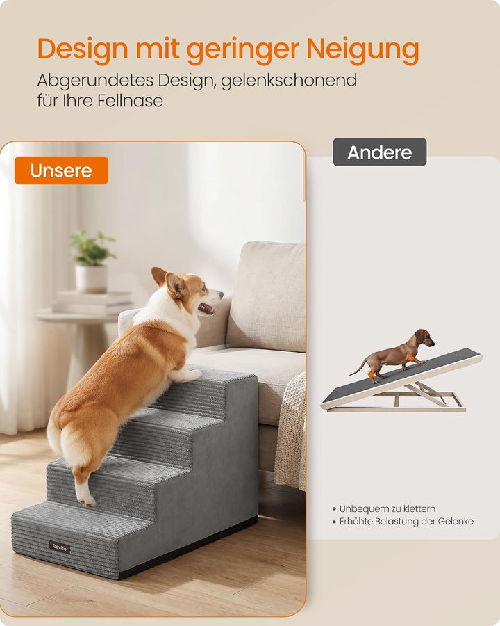 Feandrea Hundetreppe, 4 Stufen Katzentreppe aus Schaumstoff, Hunderampe für Kleine Hunde, 62 x 40 x