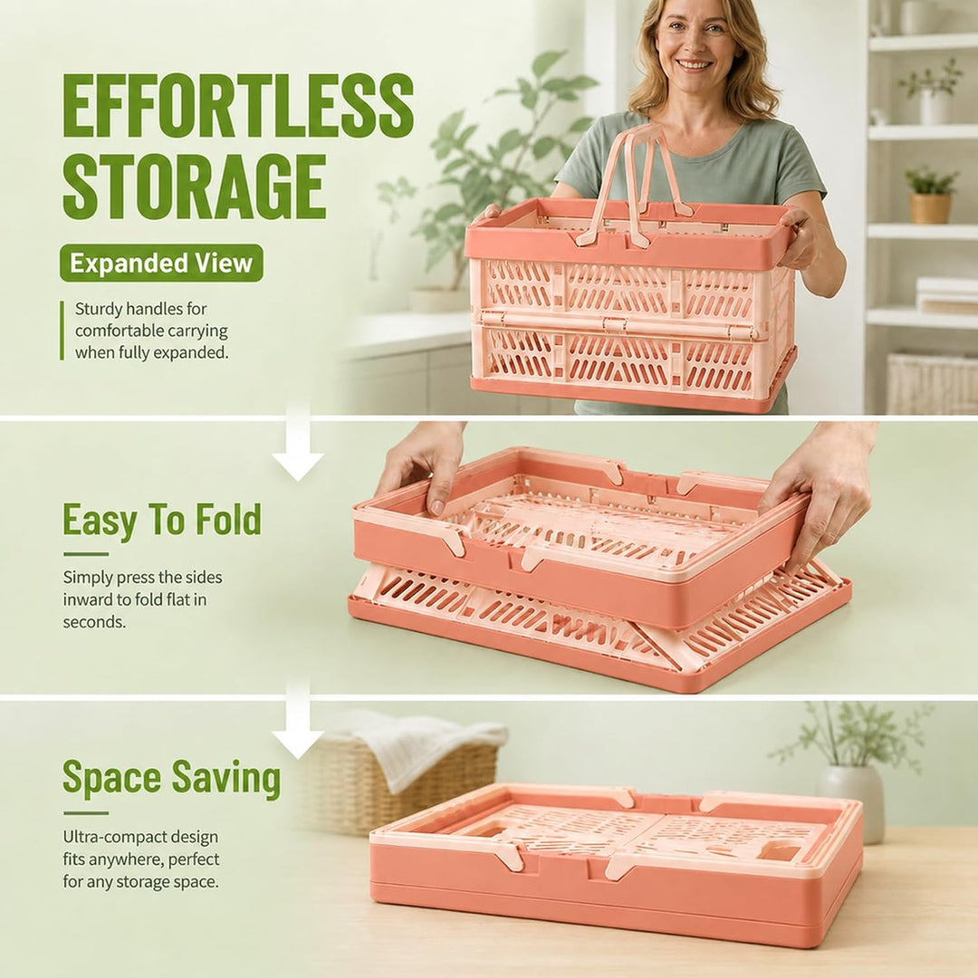 Kleine Klappboxen Faltbar, 2er Set Klappkorb mit Henkel 10L, Rosa Rosa 2er-10L, Rosa 2er-10L