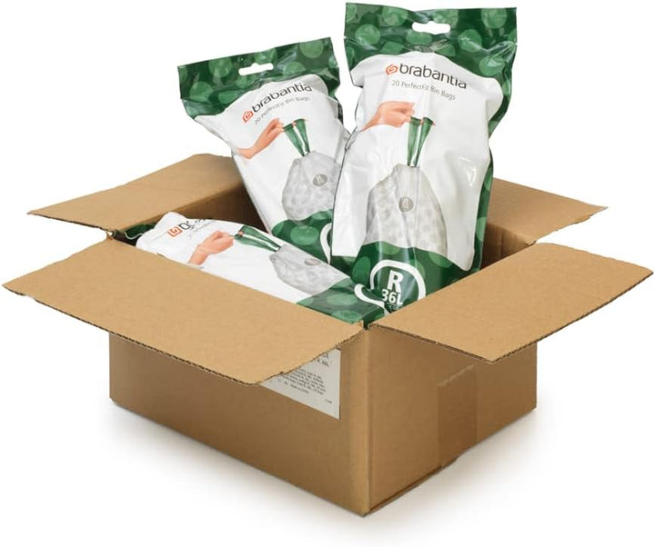 Brabantia Müllbeutel PerfectFit Multipack (Code R / 36L) Extra Starke Müllsäcke mit Zugband, 6 rolle
