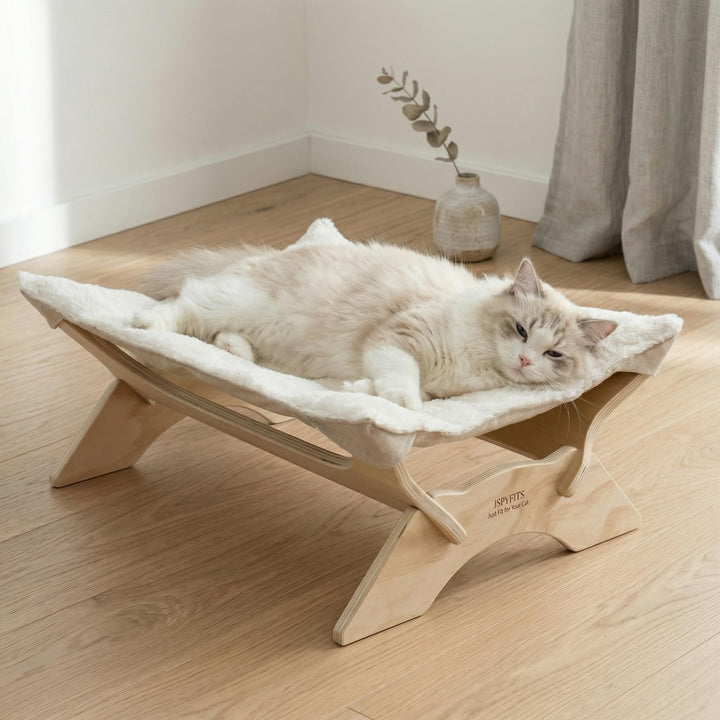 JSPYFITS Katzenbett, Plüsch-Samt-Katzenbetten für Indoor-Katzen, Katzenhängematte aus Holz, 54 x 42