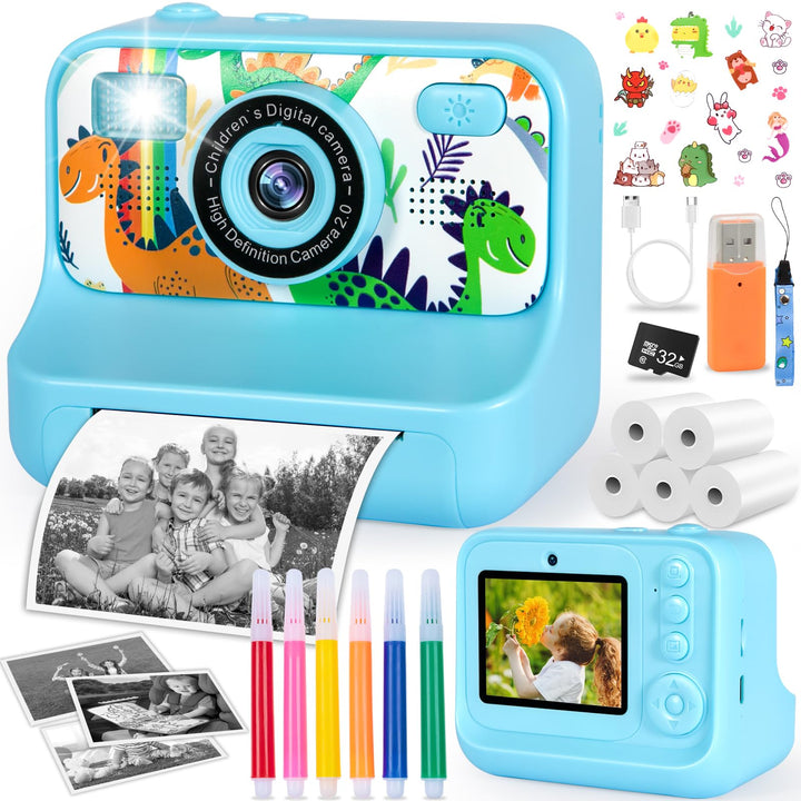 Sofortbildkamera Kinder, 1080p Kinderkamera Sofortbildkamera Mit 32g Karte,Druckpapier &amp; Farbigen St