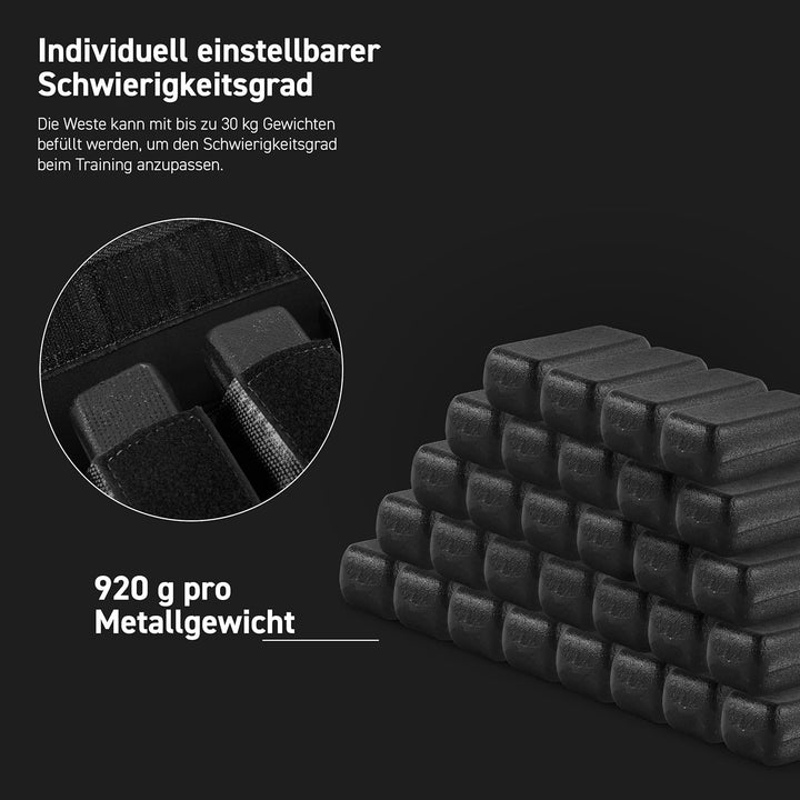 MSPORTS Gewichtsweste Premium Verstellbar von 5 kg - 30 kg Weight Vest | Laufweste Damen Herren | Fi