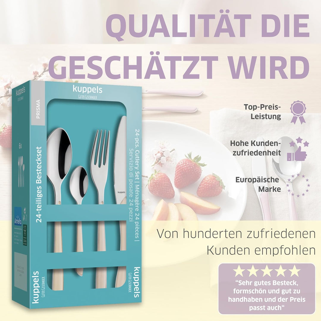 Kuppels Prisma Besteck Set für 6 Personen aus Edelstahl poliert | Besteckset 24-teilig | Hochwertige