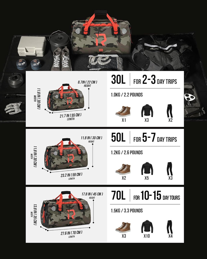 BORLENI Motorrad Hecktasche Gepäckrolle wasserdicht 70L – Premium Motorradtasche mit Rolltop, Reflek