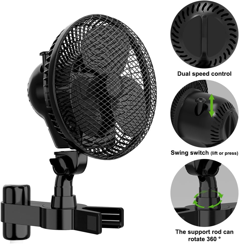 CEWROM Grow Ventilator mit Clip EC-Motor, 10 Stufen Klemmventilator, Grow Clip-Ventilator Klemmbar f