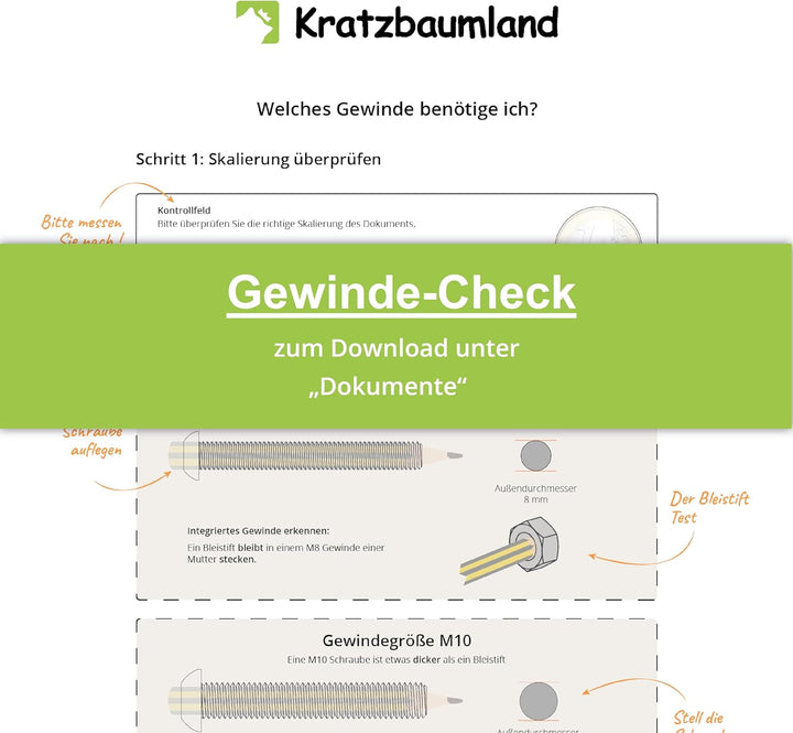 Kratzbaumland 9 cm Endstamm mit Stehbolzen, Ersatzstamm für Kratzbaum: Länge: 43 cm, Gewinde - 10 mm