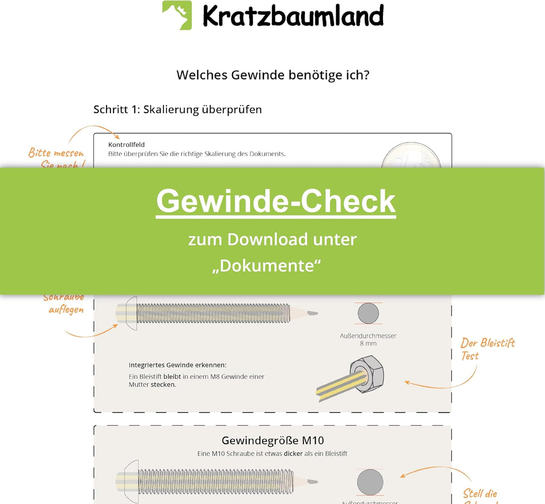 Kratzbaumland 15 cm Sisalstamm, Ersatzstamm für Kratzbaum: Länge: 30 cm/Gewinde: 10 mm (M10), Farbe