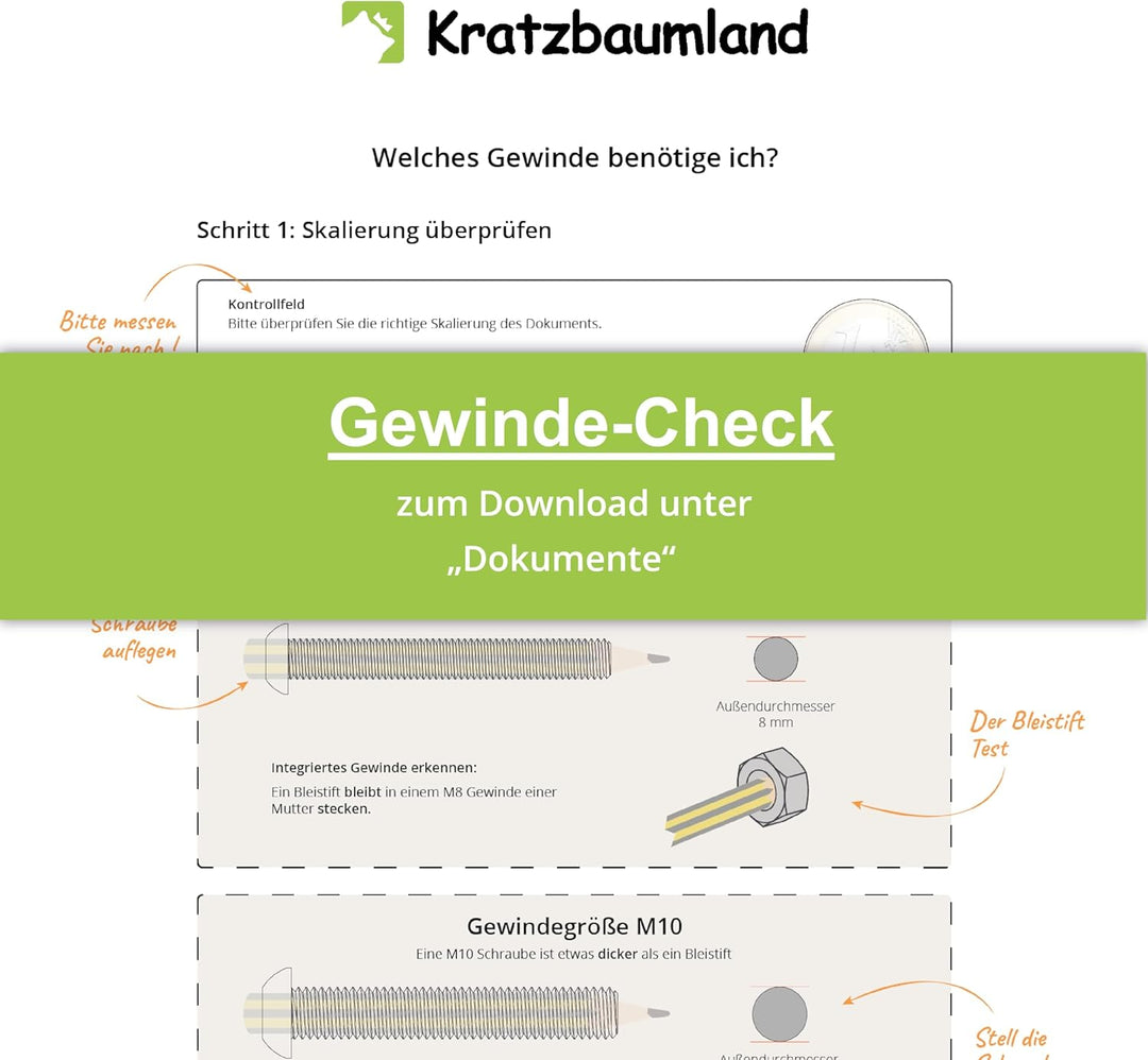 Kratzbaumland 12 cm Endstamm mit Stehbolzen, Ersatzstamm für Kratzbaum: Länge: 31 cm, Gewinde - 8 mm