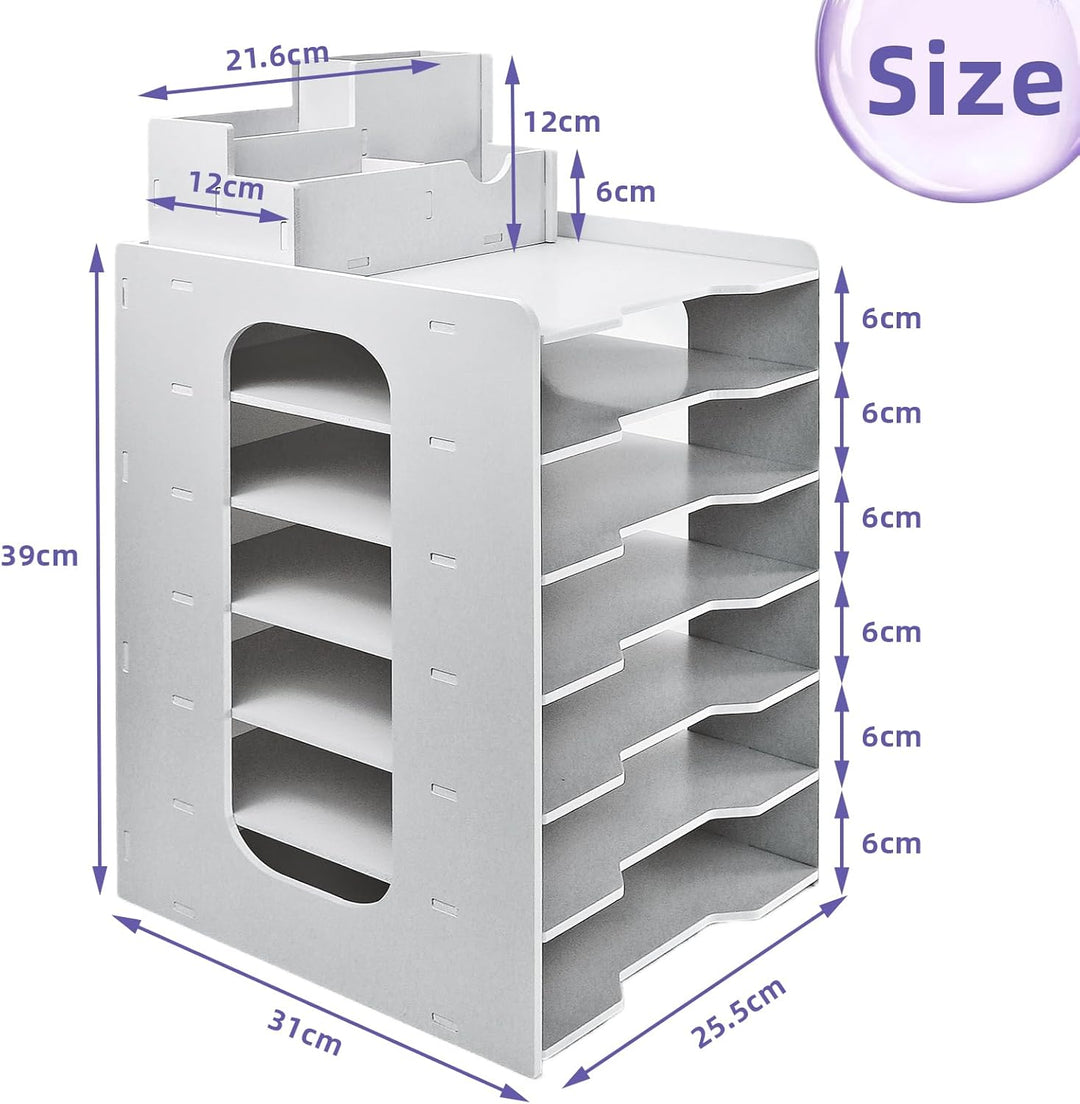 HMXLJJY Briefablage Organizer, A4 Papier Ablagefächer, 7-stöckiges Büro Aktenablage, Schreibtisch Da