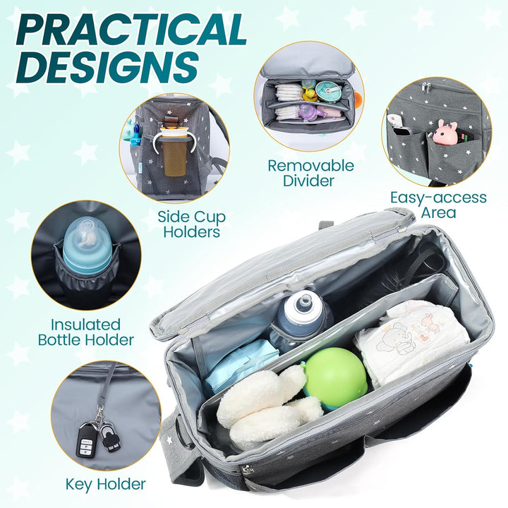 Orzbow Kinderwagen Organizer Gross,22 L Grosser Wickeltasche Organizer mit Getränkehaltern, Schulter
