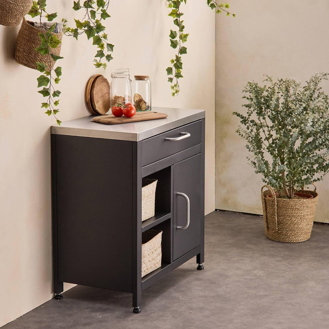 sweeek - Aussenküchenmöbel aus Stahl L80 cm 1 Tür, 2 Ablagen - Grimaud