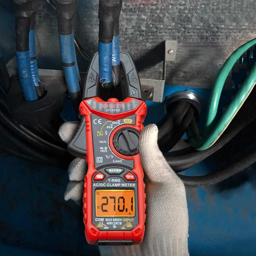 KAIWEETS HT206D Stromzange, Strommessgerät DC/AC Strom: 0-600A, Zangenmultimeter True-RMS 6000 Count