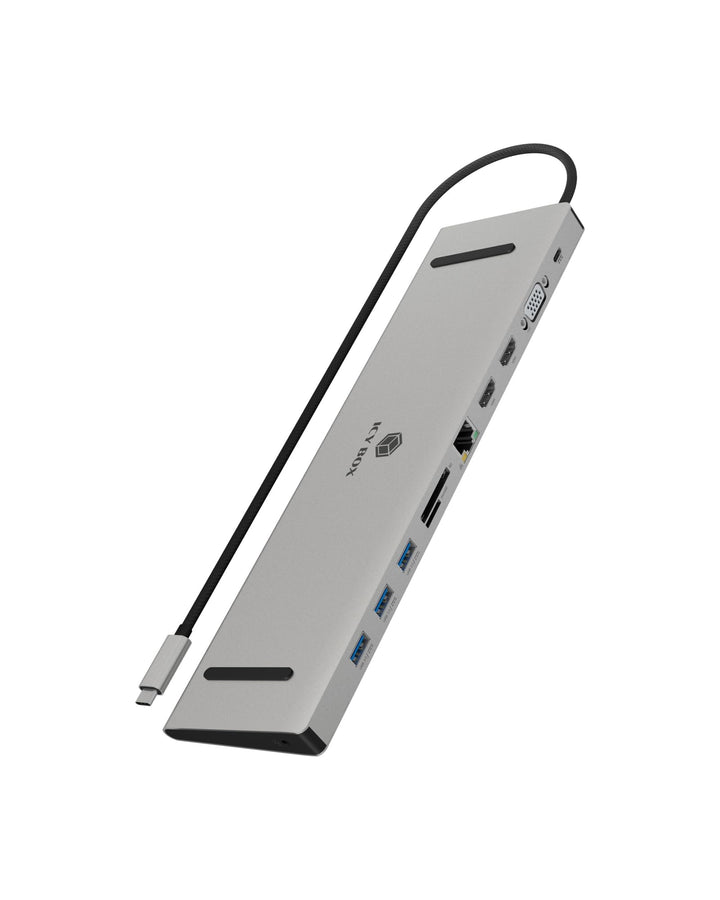 ICY Box USB-C Docking Station (11-in-1) für 2 Monitore (2X HDMI &amp; 1x VGA), 4K 60Hz, 3X USB 3.0 HUB,