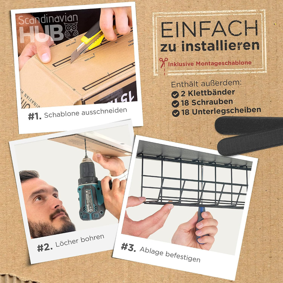 Scanfield Kabelmanagement Untertisch – Kabelwanne für Schreibtisch, Kabel Organizer, Kabelhalter &amp; K