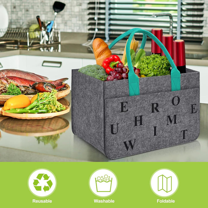 Filz Einkaufskörbe Filztasche Einkaufstasche mit Fächern, Filztasche Gross 30L Faltbar Robust Flasch