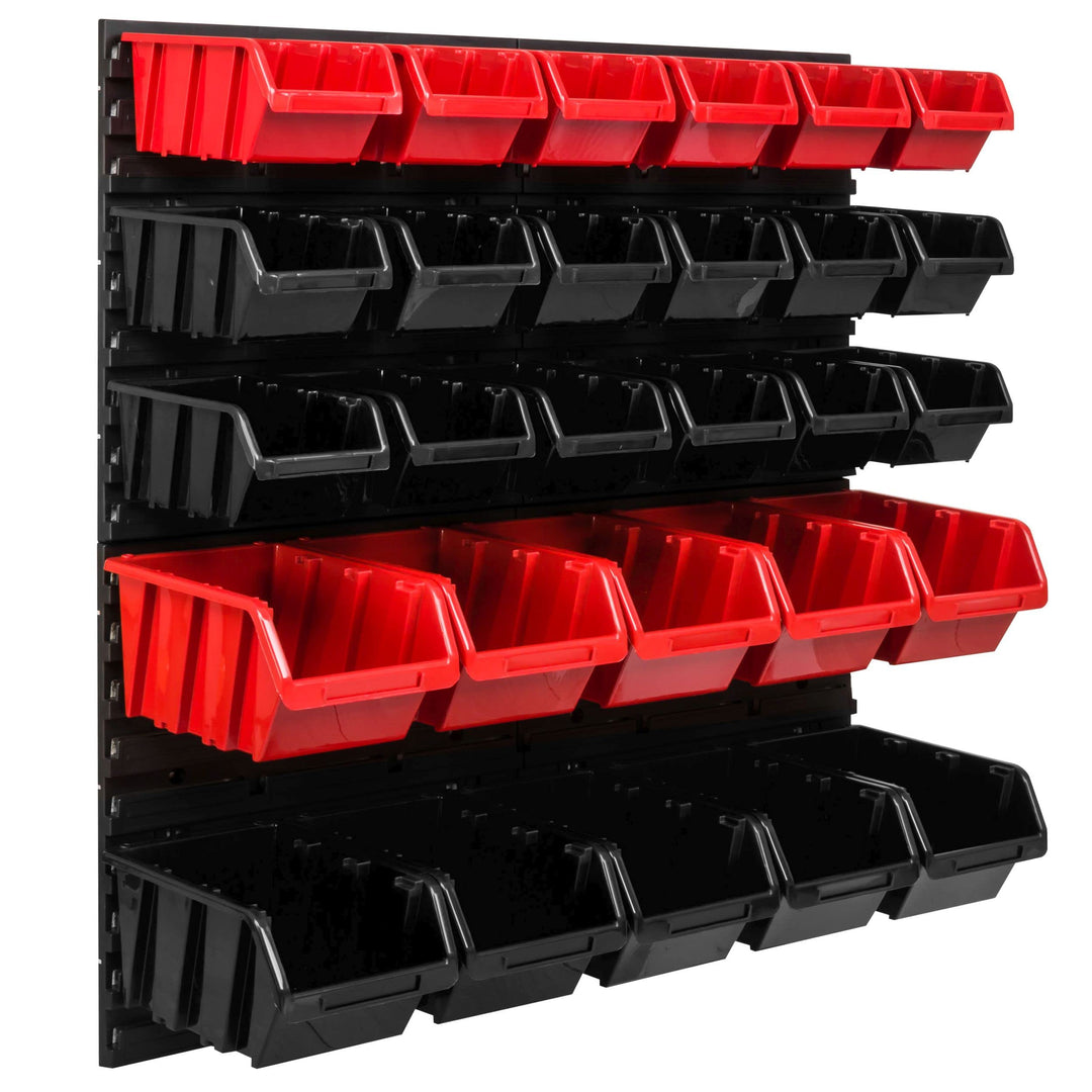 Lagersystem Werkstattregal | 78 x 78 cm | 28 stck. Box | Wandregal mit Stapelboxen - Wandplatten Ext