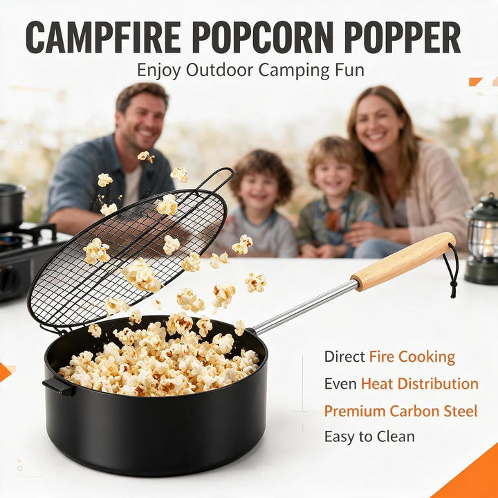 Popcorn Maker Lagerfeuer, Outdoor Popcornpfanne für Lagerfeuer &amp; Grill Popcorn Topf mit Deckel &amp; 50c