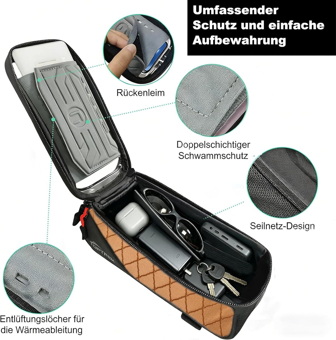 toptrek Fahrrad Rahmentasche Wasserdicht für Smartphone mit Touchscreen Ocker, Ocker