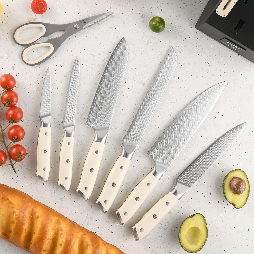 NANFANG BROTHERS Kochmesser Set 10 PCs Damaszener mit Block | VG 10-Kern Stahl, ABS Ergonomischer Gr